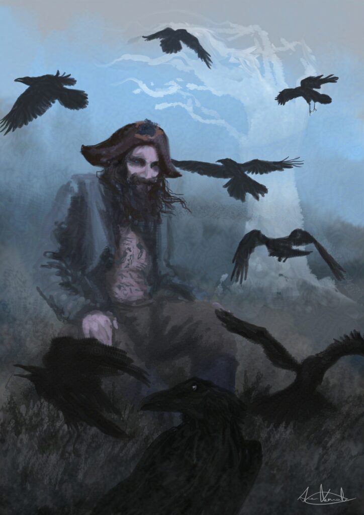 digital illustration of man and crows