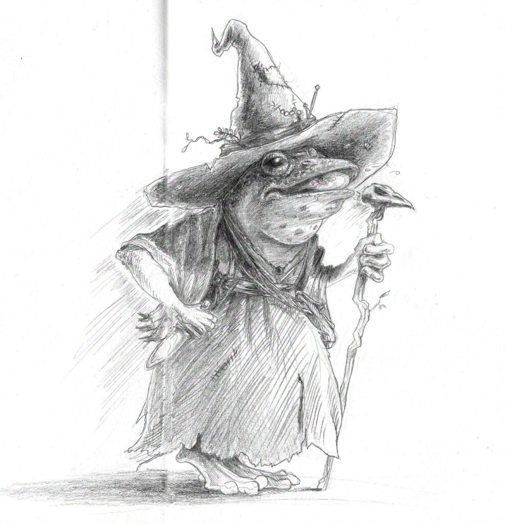 sketch of bullywug D&D character