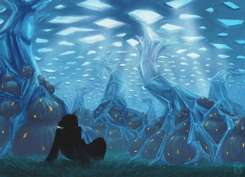 concept art of a crystal forest