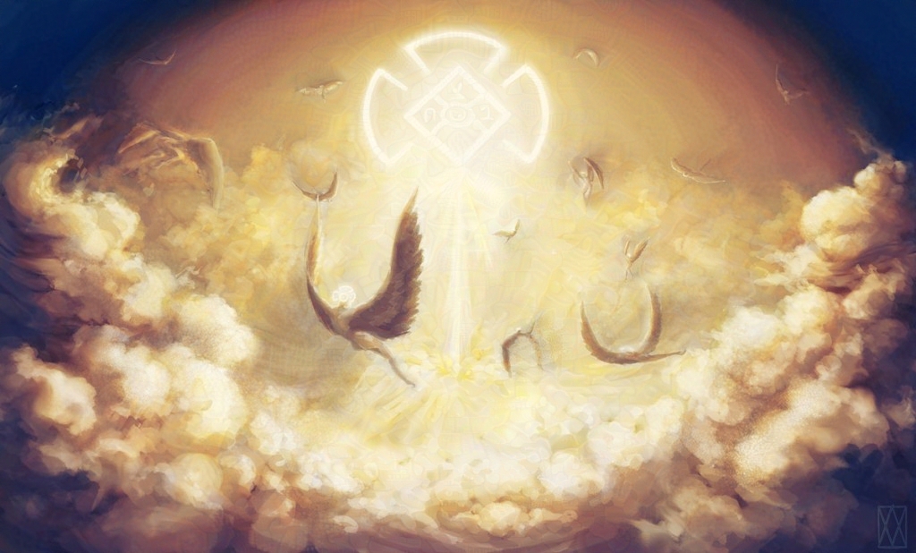 angels flying above the clouds