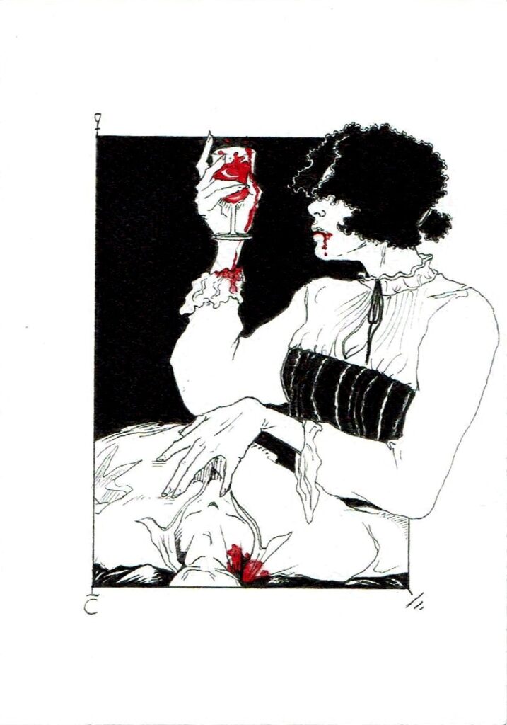 vampire lady having a glass of blood