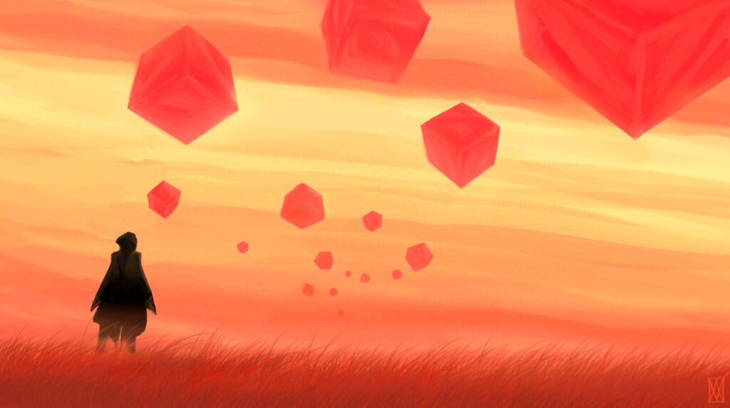 concept art with floating cubes