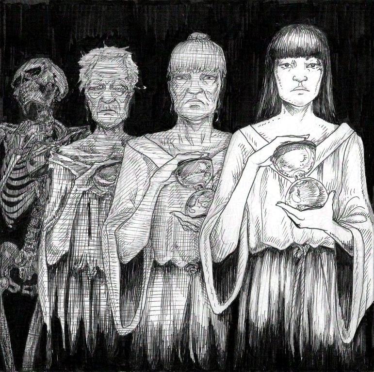 a woman holding an hourglass while aging
