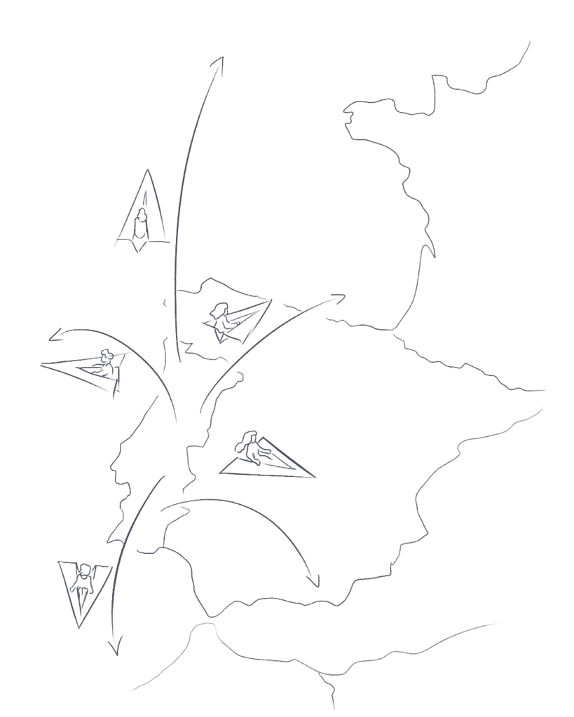 map of portugal with paper airplanes leaving