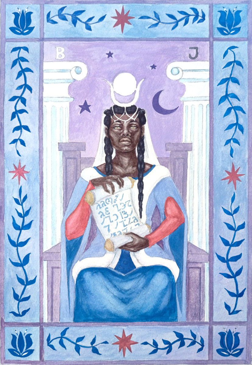 watercolor tarot card illustration — The High Priestess
